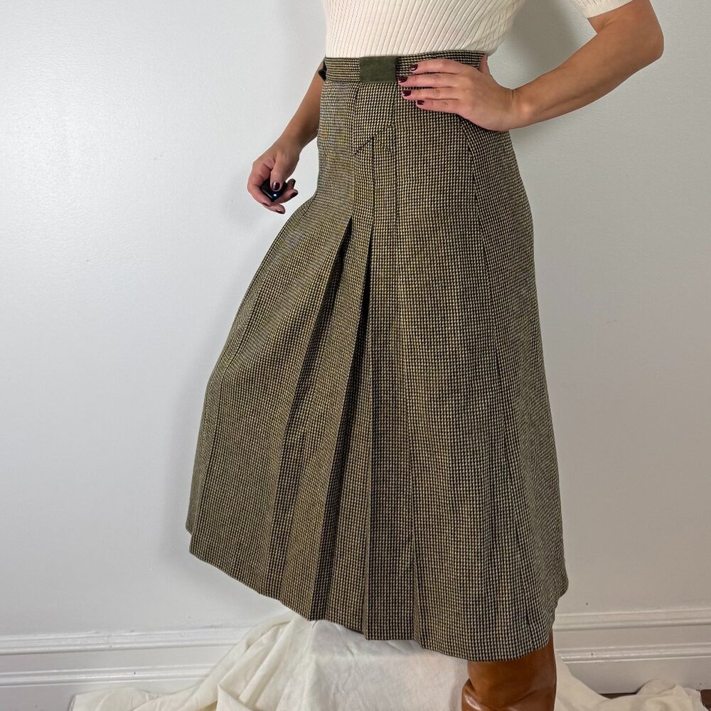 Vintage PROPORTION PETITES Pleated Houndstooth Midi Wool Skirt - Size S - Picture 9 of 11